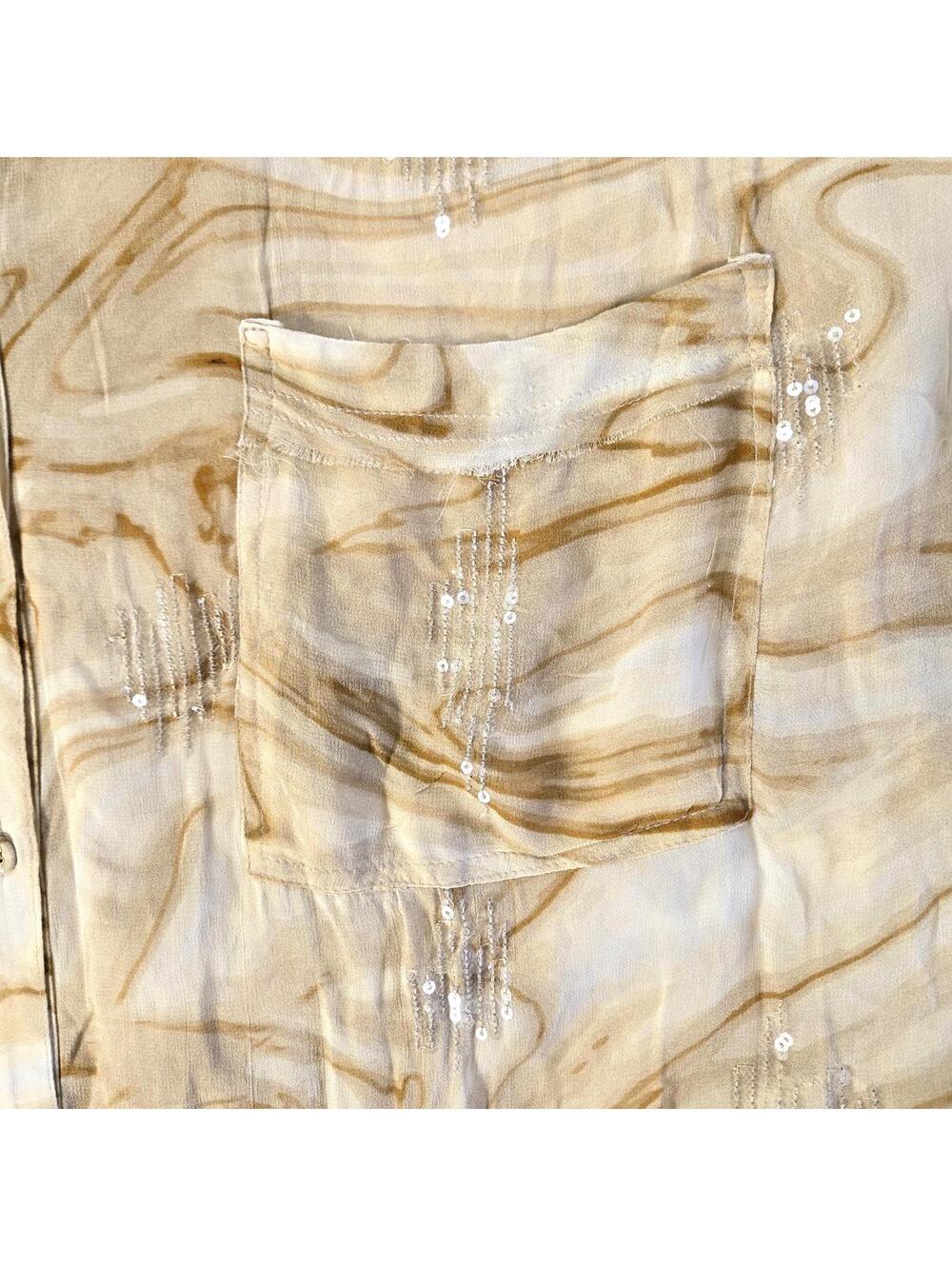 Pilcro Anthropologie 3X Marble Shine Sequin Button Down Shirt Boho Sheer Rayon - Picture 5 of 9